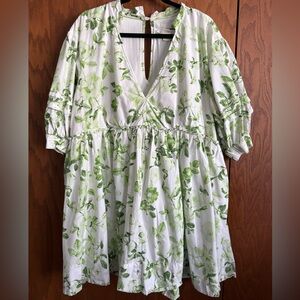 Anthropologie Maeve Green Floral Mini Dress